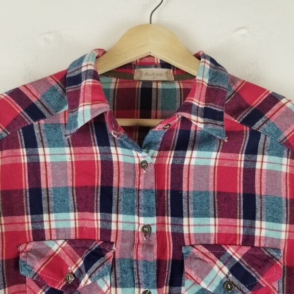 ALTAR'D State‎ Shirt Womens Medium Plaid Flannel Lace Oversized Roll Tab Sleeve - Picture 10 of 10
